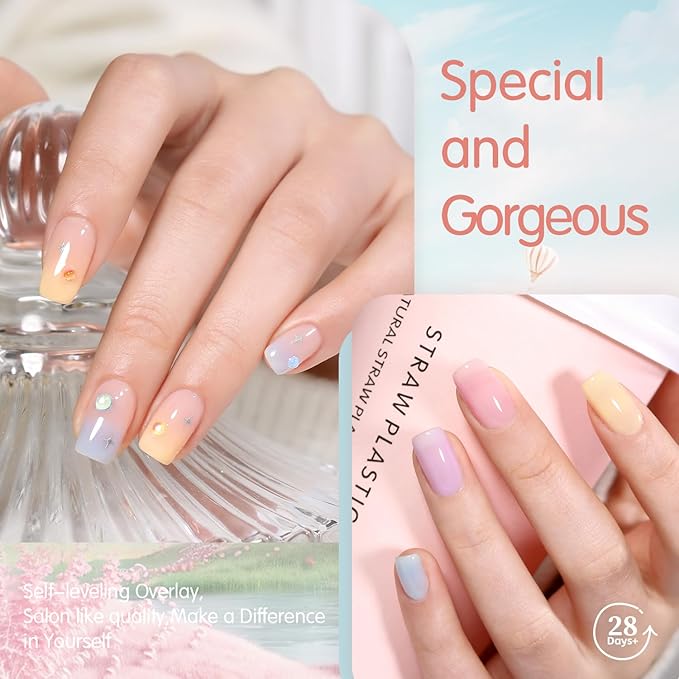 Jelly Crystal Gel Nail Polish Set, 6 Colors Pastel Blue Purple Rainbow Yellow Pink Gel Polish Kit Uv LED Dryer Cured Spring Summer Nail Trend Gel Nail Art Kit Gifts for Women