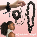 4pcs Black Adjust Satin Hair Scrunchies for Women Girls, Adjustable Hair Ties Soft Than Silk for 4c Girlie Thick Curly Natural Hair, Easy to Use Hair Accessories for Afro Puff Loc Ponytails
