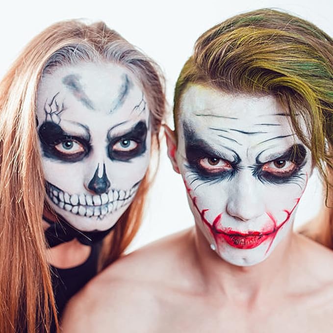 MEICOLY Clown Makeup Kit,White Black Red Face Body Paint for Halloween Devil Joker Zombie Vampire Skeleton SFX Makeup,Pro Oil Based Body Paint with 6 Painting Brushes,4 Sponges,130g/4.59 oz