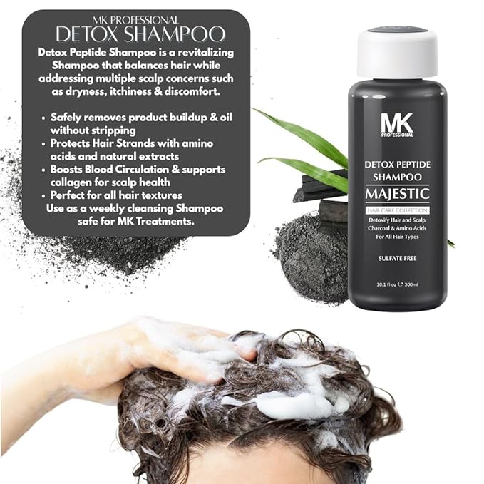 MK PROFESSIONAL Detox Deep Clean Clarifying Shampoo, Sulphate Free + Charcoal and Amino Acid Complex, Removed Product Buildup, Dirt & Oils, Nourishes & Soothes Scalp - 10.1 Fl Oz / 300 ml