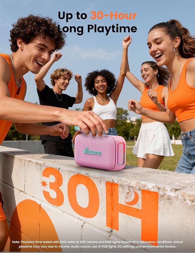 Bluetooth Speaker White Elephant Gifts: Christmas Stocking Stuffers for Men Adults Teens, 30H Playtime, Portable Wireless Speakers, Powerful Bass, Lightshow, Birthday Beach Vacation Essentials, Pink