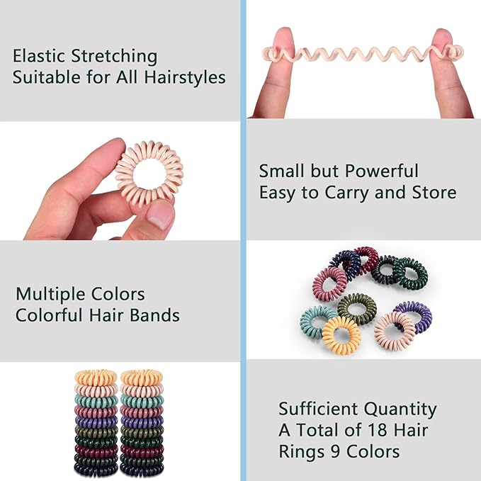 20Pcs Hair Elastics, No Crease Spiral Hair Ties Hair Bands MultiColor Waterproof Phone Cord Hair Scrunchies Hair Coils Accessories for Women Girls