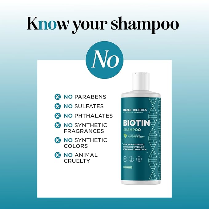 Volumizing Biotin Shampoo for Thinning Hair - Thin Hair Shampoo with Peppermint Argan and Essential Oils for Hair Care - Vegan Sulfate Free Shampoo for Damaged Dry Hair Paraben and Cruelty Free (Mint)