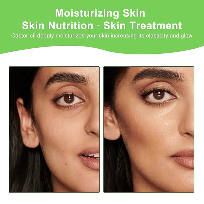 Organic Castor Oil for Body, Hair & Lashes Brow, USDA Certified 100% Pure Natural Glass Bottle, Cold Pressed, Hexane Free. Castor Oil for Hair Growth, Thicker Fuller Brows, 16.9oz