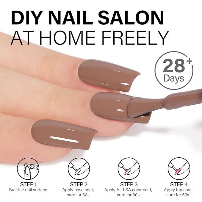 AILLSA Caramel Brown Gel Nail Polish Coffee Dark Nude Polish Fall Winter Color Jelly Gels Nail Polish Natural Sepia Long Lasting Soak Off U V Gel Nail Salon DIY Holiday Gifts for Women 0.51 Fl Oz/GF06