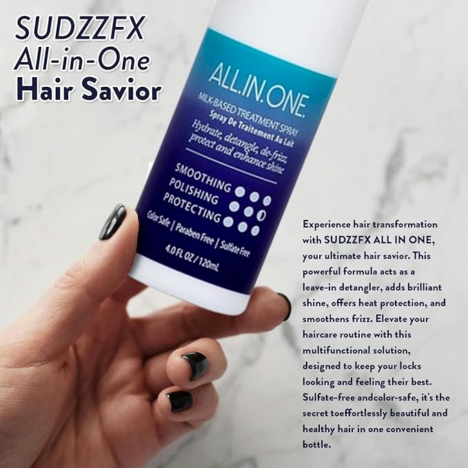 SUDZZFX ALL IN ONE Powerful Leave-in Hair Detangler - Creates Shine - Heat Protection - Smoothes Frizzy Hair - Color Safe - Sulfate Free