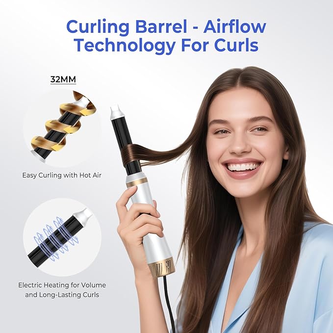 Hair Dryer Brush 5 in 1, Blow Dryer Brush Set with Air Curler Wrap Hair Styler, Negative Ionic Blow Dry Brush, Detachable Hair Tool for Curling, Volumizer,Straightener,Drying