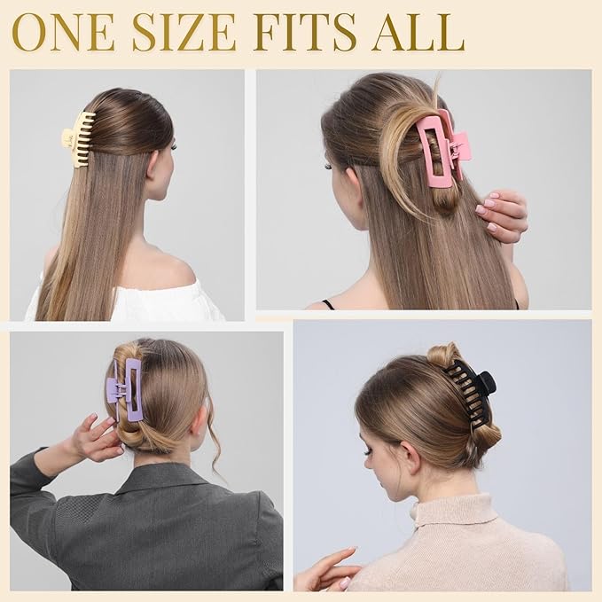 LuSeren 8 Pack Hair Clips for Women 4.3 Inch Large Hair Claw Clips for Women Thin Thick Curly Hair, Big Matte Banana Clips,Strong Hold jaw clips Black Purple Beige Pink