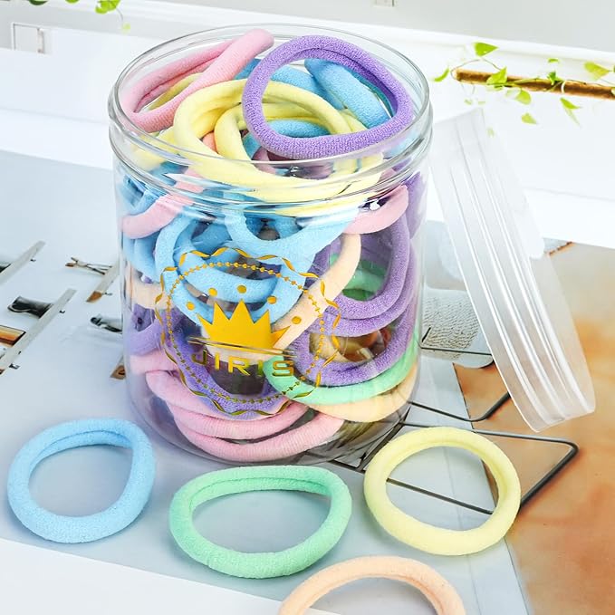 50Pcs Hair Ties for Women Girls,Cotton Seamless Hair Ties, Soft Ponytail Holders,No Crease No Damage Elastics Hair Bands with Box for Thick Heavy and Curly Hair (Set 1)