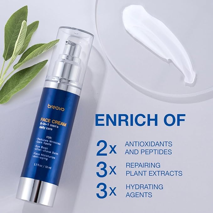 6 in 1 Face Cream for Men: 6 in 1 Mens Face Moisturizer, Mens Face Cream Anti Aging - Eye Bags Treatment & Wrinkle Cream for Men 1.7 oz