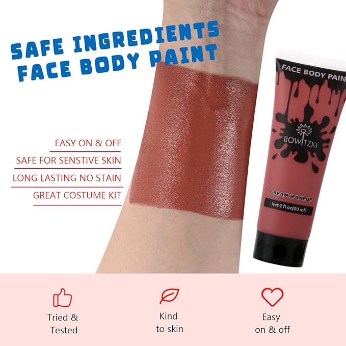 Bowitzki Face and Body Paint 2oz Cream Makeup 60ml Water Based Face Painting Special Effects For Adults Halloween Christmas Party Stage Cosplay (Brown)