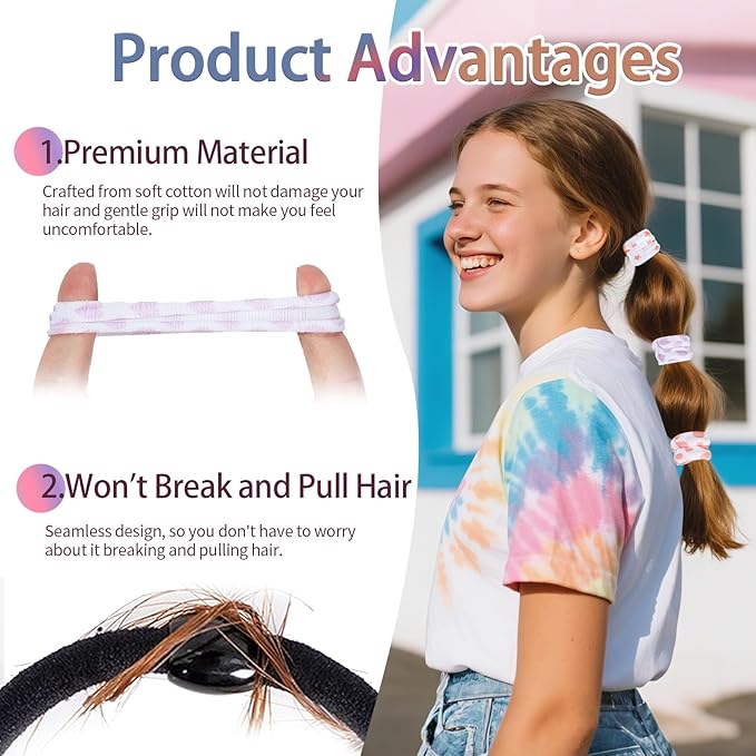 Bessrung 50 PCS Seamless Hair Ties, No Damage Elastics Hair Ties for Women Girls, Soft Stretchy Ponytail Holders for Thin Thick Hair, Snag-Free Hair Bands Stocking Stuffers Christmas Gift(Love)