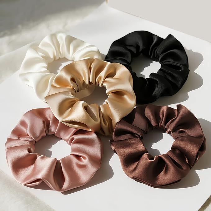 Silk Scrunchies for Women, 100% Mulberry Silk Hair Ties No Damage, Gentle No-Pull Elastic Ponytail Holders, 1Pc (Coffee)