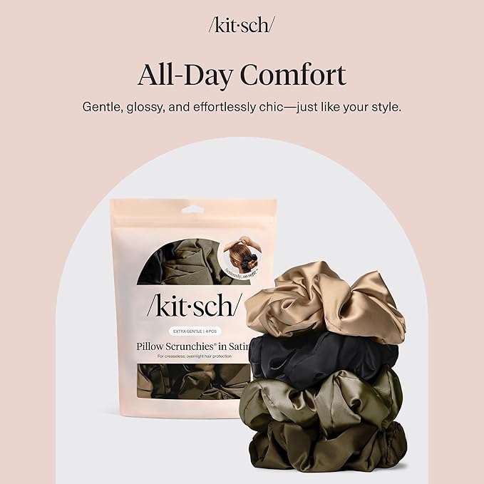 Kitsch Pillow Satin Scrunchies for Women - Hair Ties No Damage, No Crease Hair Accessories | Perfect for Day or Night | Ideal Gifts for Women - 4pcs