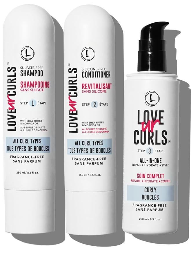 Love Ur Curls Fragrance Free Shampoo and Conditioner Set with All in One Curl Cream Styler for Curly Hair, 3 Step System to Repair, 200 mL