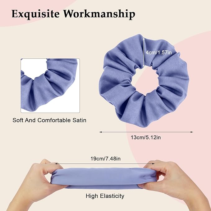 Satin Scrunchies for Women – 8PCS Blue Silk Hair Ties – No Crease, Frizz-Free, Gentle Elastic Hair Bands for Thick & Thin Hair, Soft & Stylish Hair Accessories Gifts