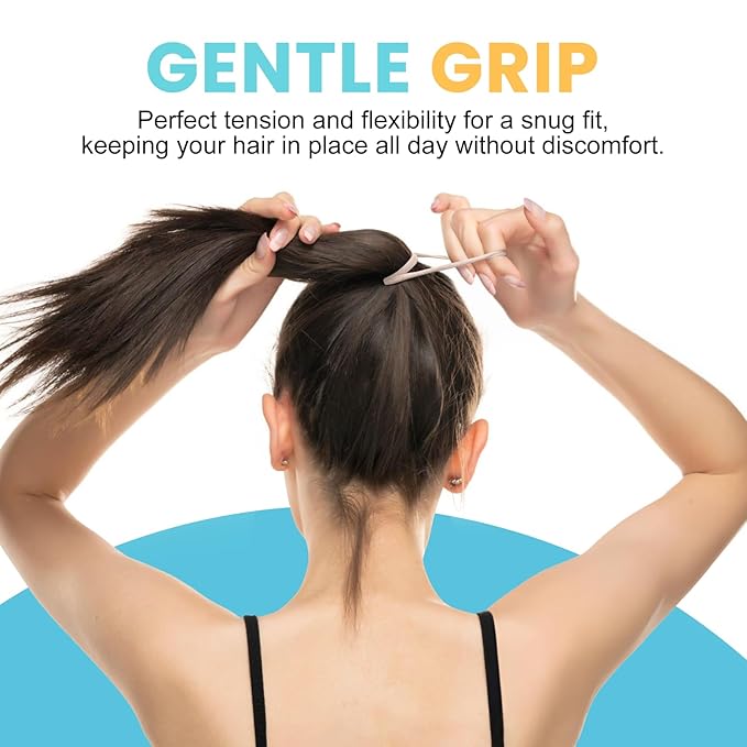 HOYOLS Soft Large Seamless Hair Ties, Gentle Stretch Nylon Ponytail Holder Bands for Thick Heavy Curly Hair, No Slip No Damage Scrunchies Headbands 100 Pcs (Light Blonde)