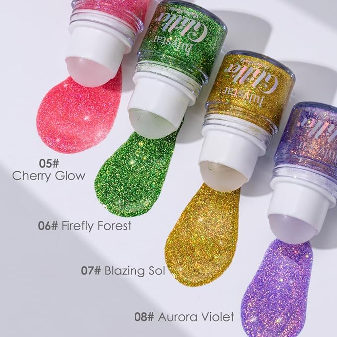 Roll-on Face Body Glitter Gel for Women Kids, Holographic Chameleon Color Glitter Gel Long Lasting Shimmer Makeup for Singer Concerts Music Festival Halloween Rave Accessories (#8 Aurora Violet)