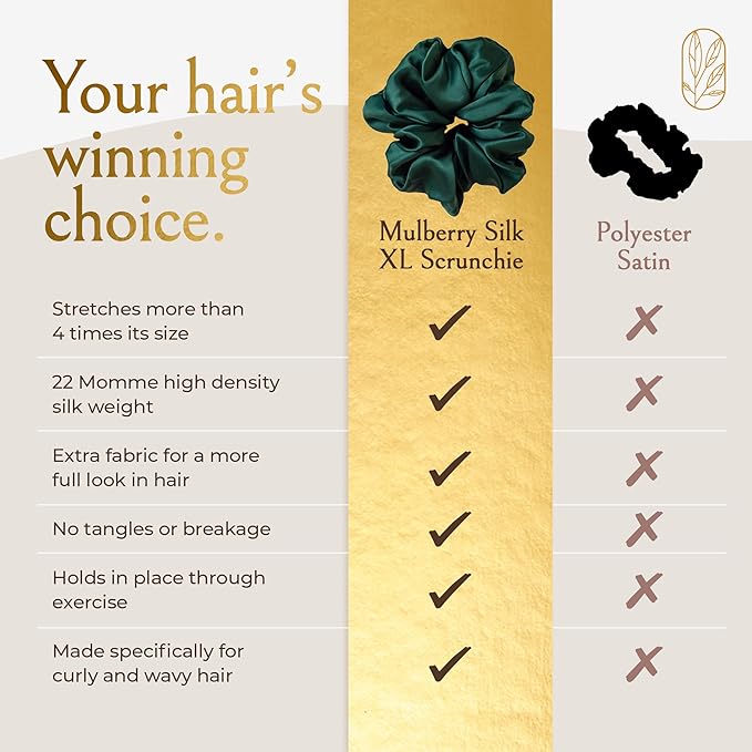 Silk Scrunchies for Women Ponytail Holders – Oversized Mulberry Silk Scrunchie – Extra Large No Damage Hair Tie for Curly, Thick, and Thin - Hair Accessories for Women – Emerald, XL By Curlfriend