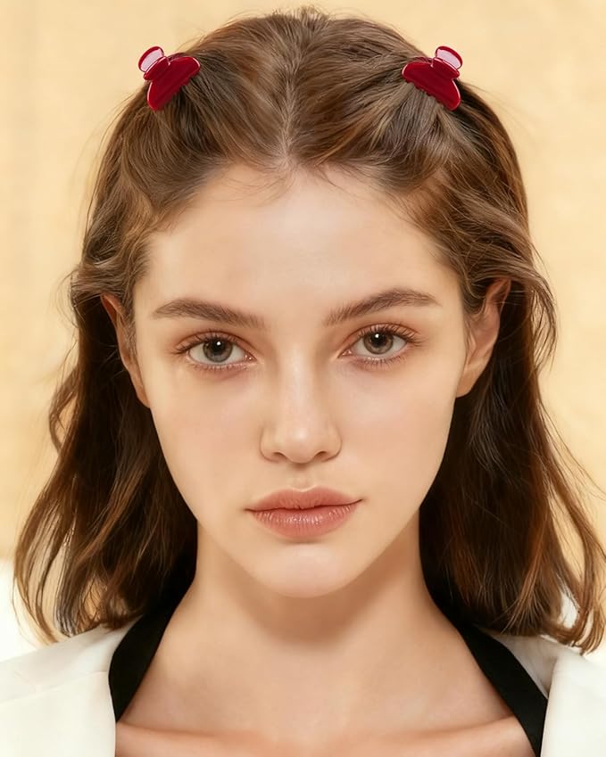 MAORULU 2 Pack Mini Acetate Hair Claw Clips – 1.6 Inch Small Durable Hair Clips for Women & Girls, Strong Hold Tiny Jaw Clips for Bangs & Half Up Hairstyles (Cherry Red)