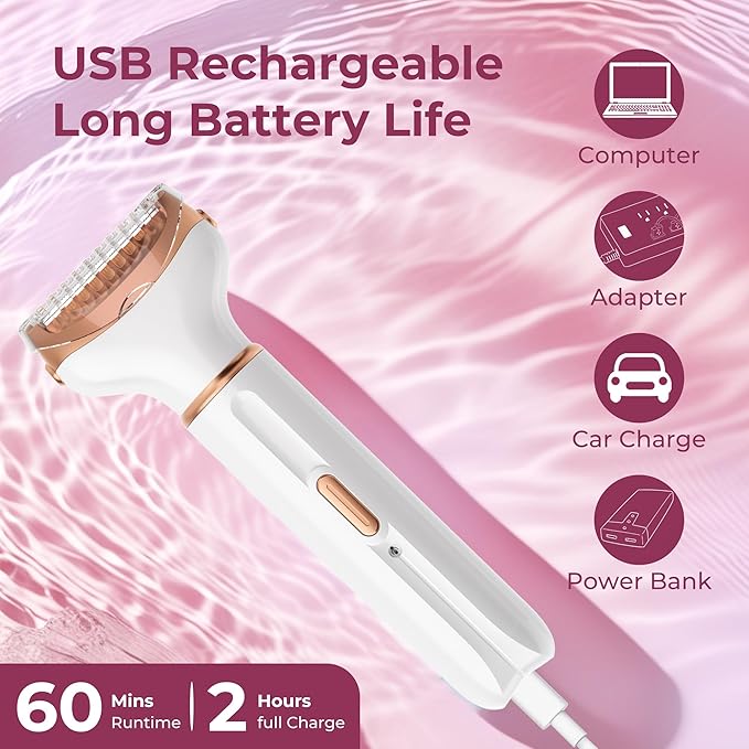 2025 BLIBEE Women's Electric Shaver and Bikini Trimmer, Electric Razor for Women, 2-in-1 Painless Hair Remover for Face Legs Underarms & Bikini Area, Waterproof for Wet and Dry Use, USB Rechargeable