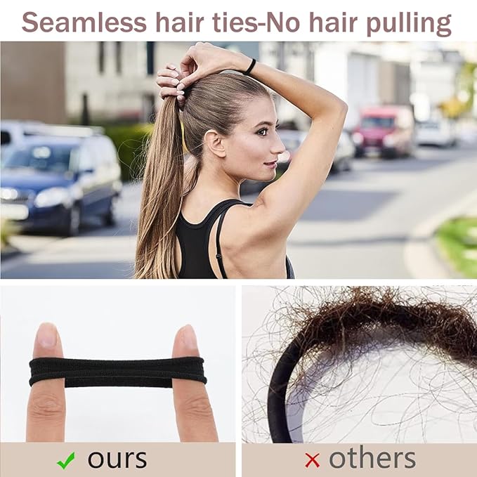 No Damage Hair Ties For Women Girls Men Kids Toddler - Soft Seamless Hair Ties For Thick & Curly Hair - Brown Rubber Bands For Hair No Pull Ponytail Holder