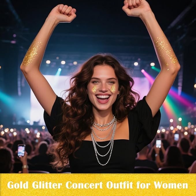 MEICOLY Gold Body Glitter,Yellow Face Glitter,Music Festival Accessories Outfits for Women,Hair Glitter for Kids,Sparkle Gold Chunky Body Glitter for Country Concert,Mardi Gras Accessories