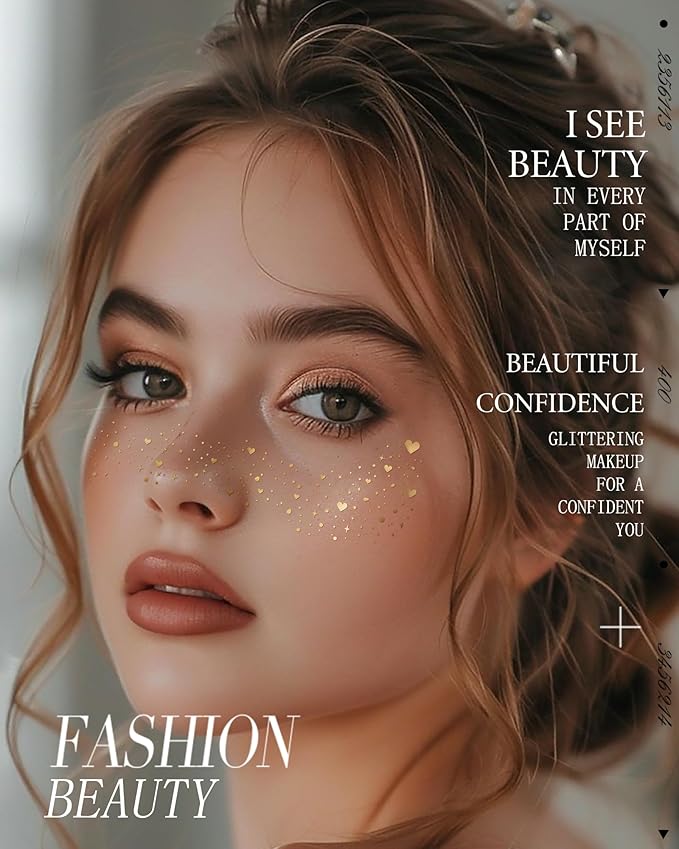 Body Face Glitter for Kids Women Girls, Waterproof Glow Up Singer Concerts Festival Rave Accessories (Gold - Hearted)