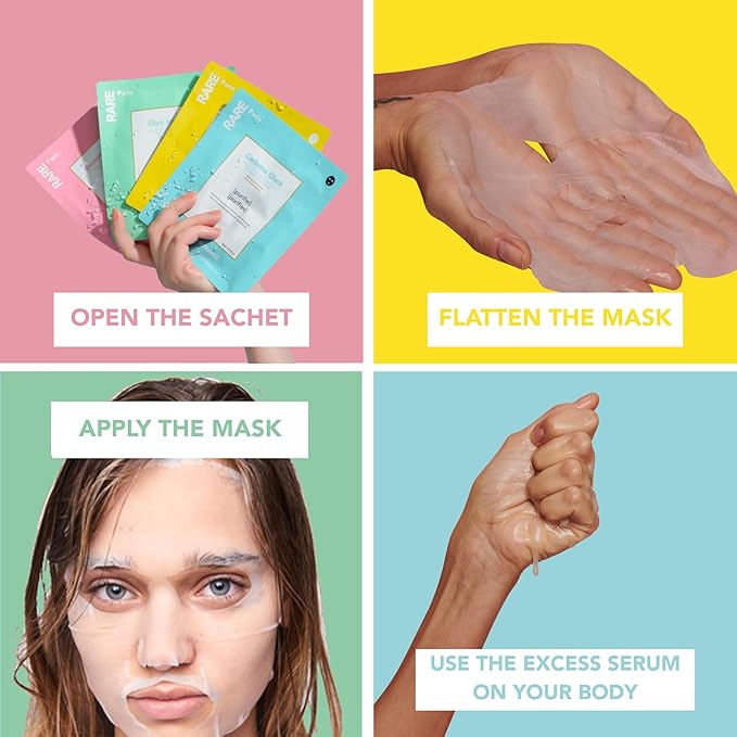 RARE Paris – Discovery Face Mask Set – 4 Sheet Masks for Hydration, Glow & Skin Balance – Regenerates, Soothes, Nourishes & Purifies – All Skin Types