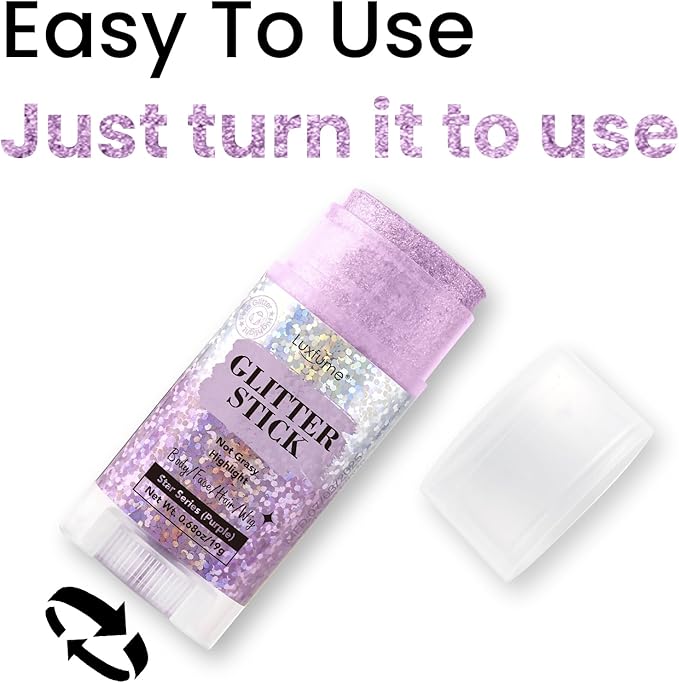 Body Glitter Stick, Purple Glitter Wax Stick for Hair and Body, Long-Lasting Sparkle - Safe & Sweatproof for Women Face/Body/Hair Glitter Makeup