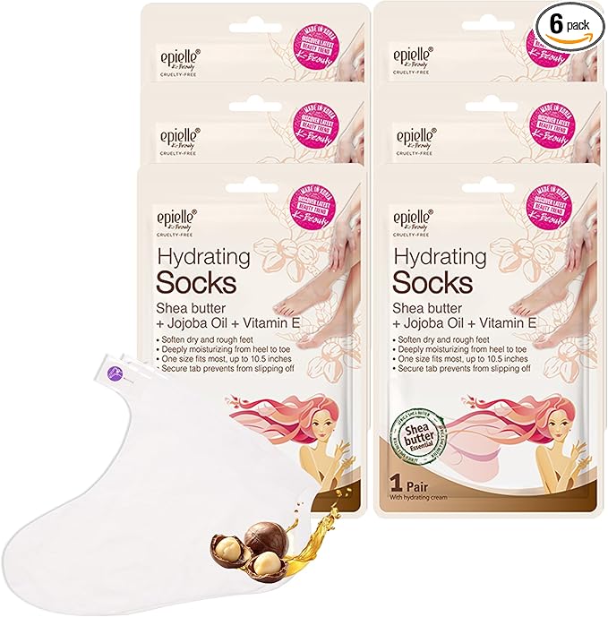 Epielle Hydrating Foot Mask 6 Pairs, Relieve and Soften with Shea Butter & Jojoba Oil, Deep Moisturizing Socks for Dry, Cracked Feet, Self Care Gifts for Women, Spa Kit, Stocking Stuffers