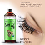 Natural Riches Organic Castor Oil - Cold Pressed, USDA Certified for Hair Growth, Thicker Eyelashes, Eyebrows - Moisturizes Dry Skin and Hair, Helps with Dandruff - Hexane-Free, 16 fl. oz.