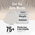 Simply Unscented Conditioner Bar, Vegan Solid Hair Conditioner for Sensitive Scalps & Fragrance-Free Care, Zero Waste, Travel-Friendly