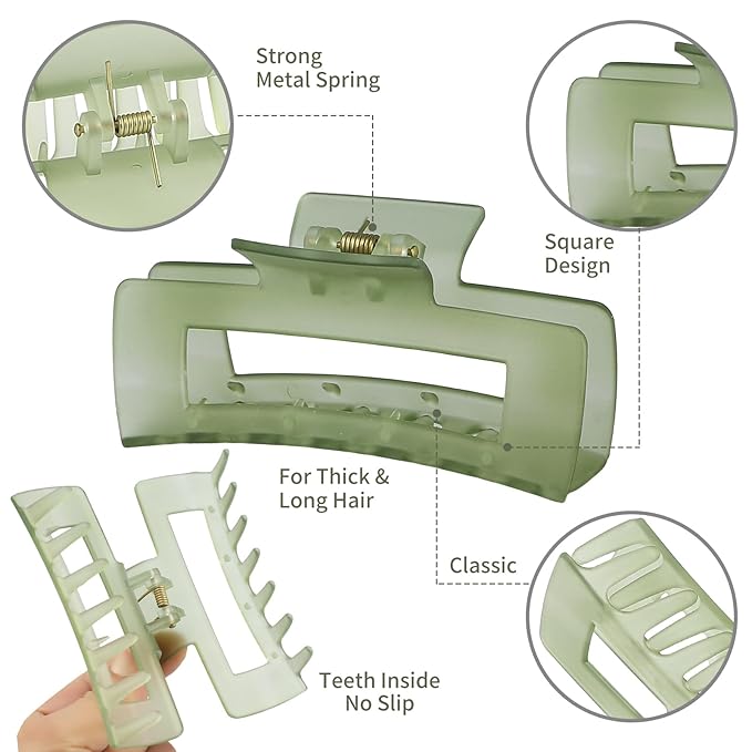 4.1 Inch Large Jumbo Jaw Square Clips for Thick Hair - 12 Pcs Bulk Hair Accessories for Women and Girls - Ice Cream