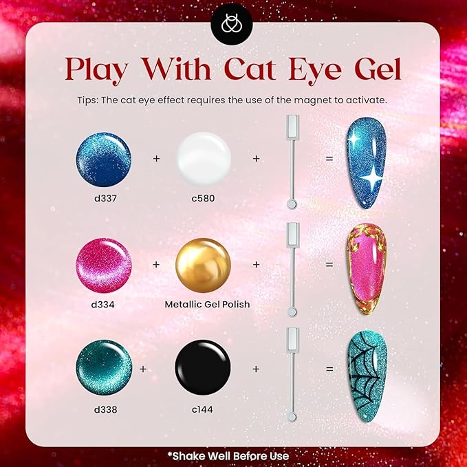 Beetles Winter Gel Nail Polish 20 Winter Colors Cat Eye Gel Polish Set Gift Spree Burgundy Red Purple with Magnet Pen Base Top Coat DIY Salon Manicured Soak Off UV LED Gifts for Women Gemstone Party