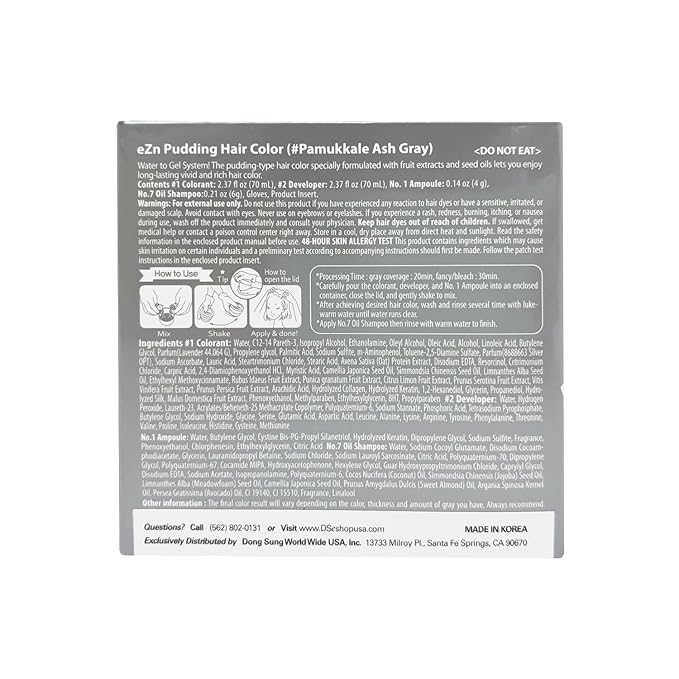 eZn Pudding Hair Dye, Ammonia-Free, Semi-Permanent DIY Korean Hair Dye Color with Keratin, Odorless Gentle for Sensitive Skin No Skin Irritation (Ash Gray)