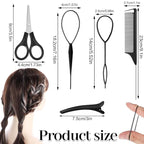 BESARME 1000pcs Mini Rubber Bands, Black Elastic Hair Ties with 6pcs Styling Tools for Baby Girls' Hair Accessories & Christmas Gifts