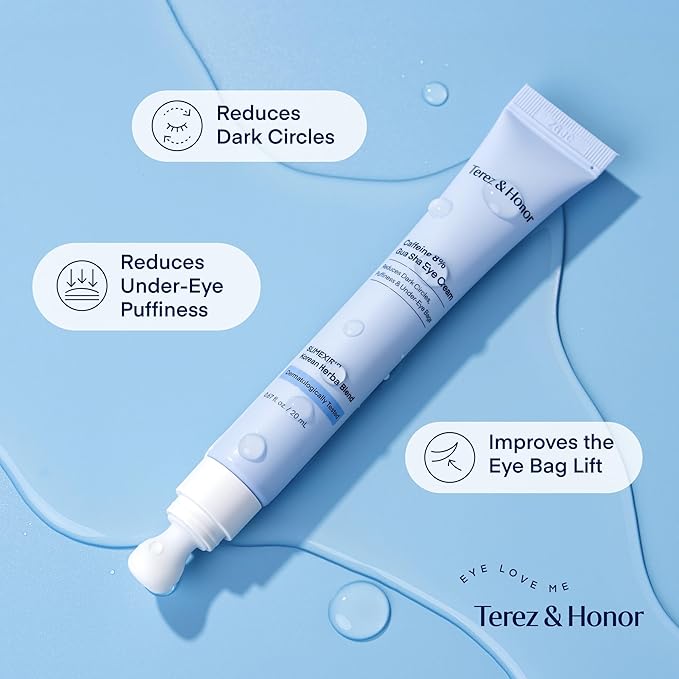 TEREZ & HONOR Under Eye Patches for Dark Circles with 8% Caffeine Eye Cream - Eye Care 2 Step Kit, Dermatologist Tested Korean Skincare Formula, 60 Pcs + 20mL