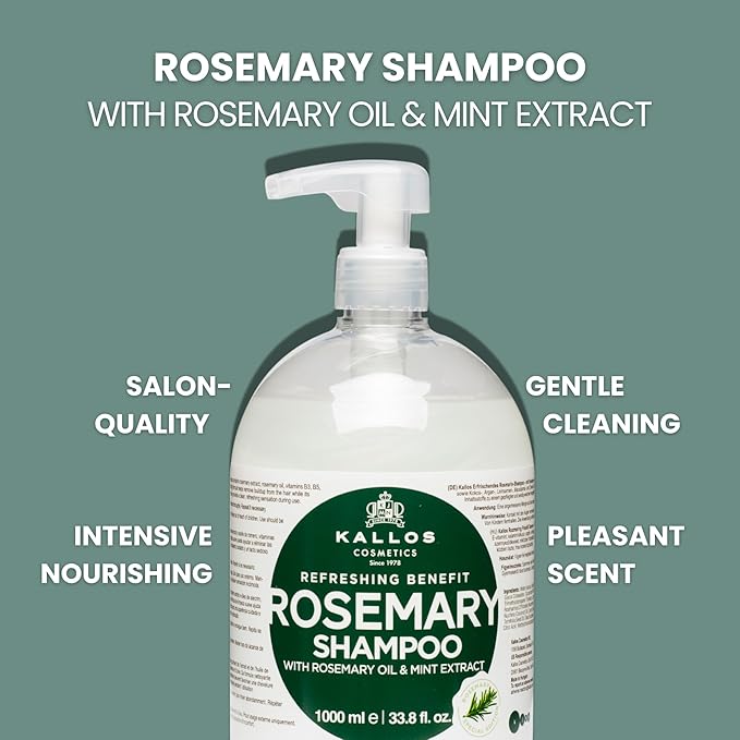 Kallos KJMN Rosemary Refreshing Shampoo with Rosemary, Peppermint, Provitamin B5 & Natural Oils – Pump 1000 ml – 33.81 Fl Oz