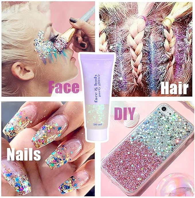 Go Ho Clear White Face Body Glitter - Party Flash Festival Rave Outfits for Women&Kids,Holographic Glitter White Face Paint,Halloween Mermaid Fairy Makeup Chunky Sequins Gel,Rave Pride Accessories