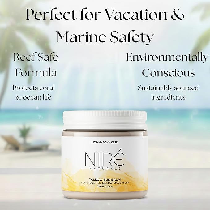 Tinted Beef Tallow Sun Balm - Reef Safe Mineral Formula with Non-Nano Zinc Oxide. Non-Toxic, Fragrance-Free, Organic Tallow Sunblock for Face & Body, Non-Greasy & Chemical-Free