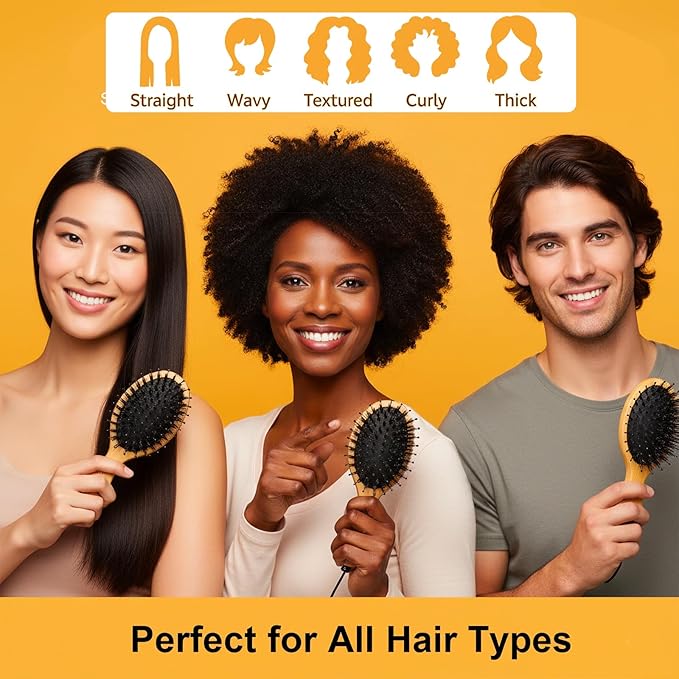 Boar Bristle Hair Brush Mini Travel Size, TWPER Bamboo Nylon Small Detangling Brush for Women Men Kids, Scalp Massage Portable Hair Care Tool Gift