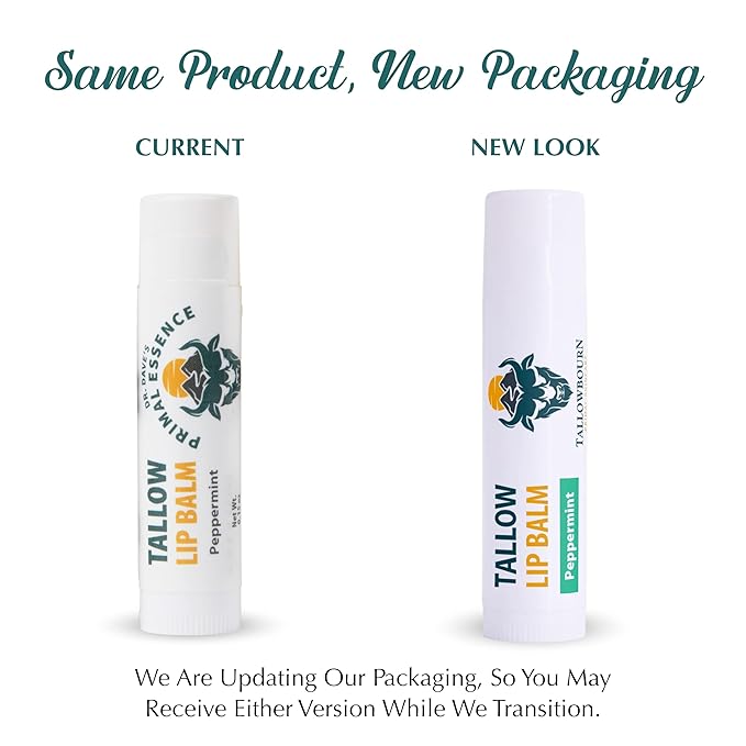 Moisturizing Tallow Lip Balm – Grass-Fed Beef Tallow with Organic Coconut Oil, Beeswax, and Vitamin E – Peppermint – Lip Balm Set – Travel Essential – 3-Pack