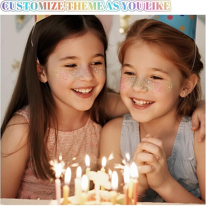 24pcs Glitter Freckles Face Tattoo - Holographic Face Sparkle Freckles Temporary Tattoos for Women Girls, Multicolor Freckles Makeup Patches for Party, Concerts, Daily Accessories