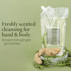 Moisturizing Liquid Hand & Body wash Rosemary Ginger Refill Pack by Jean&Len, silicone and paraben free with natural ingredients, vegan, 50.7 Fl. Oz.