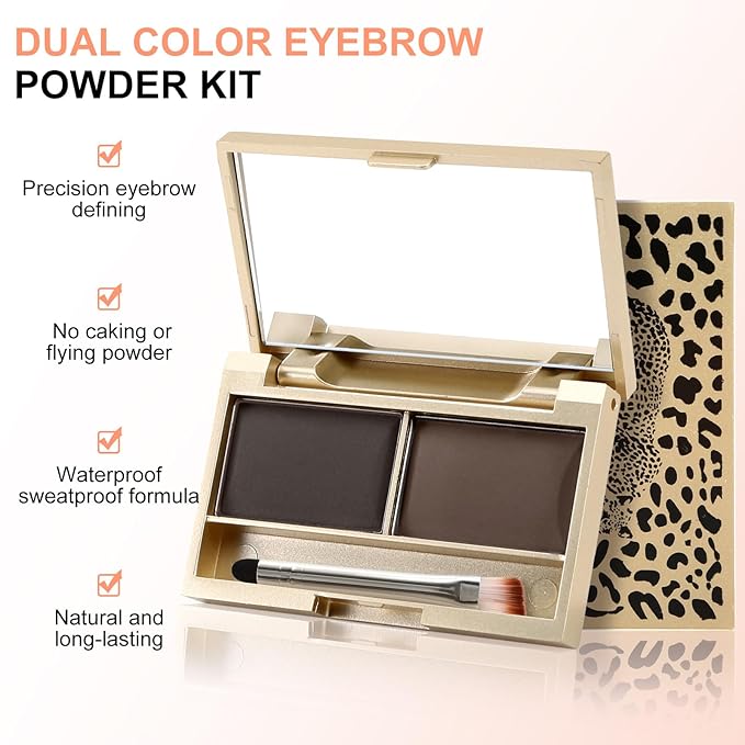 Boobeen Eyebrow Powder Kit, 2-color Waterproof Eyebrow Palette Makeup to Definer & Filler Brows, Eyebrow Color Powder Shape Natural Looking Brow - with Mirror Brush