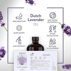 HBNO Lavender Dutch Oil - 16 oz (475 ml) Large Size - Ideal for Shampoos, Conditioners, Mouth Washes, Face wash, Lotions, and Skin Care Products (Glass Bottle).