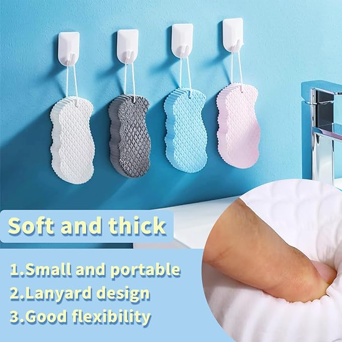 2024 Upgraded Soft Exfoliating Bath Sponges 4 Pcs, Gentle Exfoliating Body Scrub, Quick-Dry, Deep Cleansing, African Net Sponge, for All Skin Types