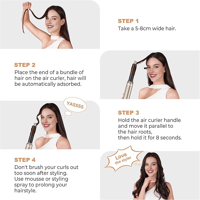 6 in 1 Blow Dryer Brush, Upgrade Hair Dryer Brush Set Negative Ion Air Styler Curling Wrap Air Curler, Hot Air Brush Curling Iron Hair Styling Tools As A Gift for Straight/Curl/Dry/Smooth