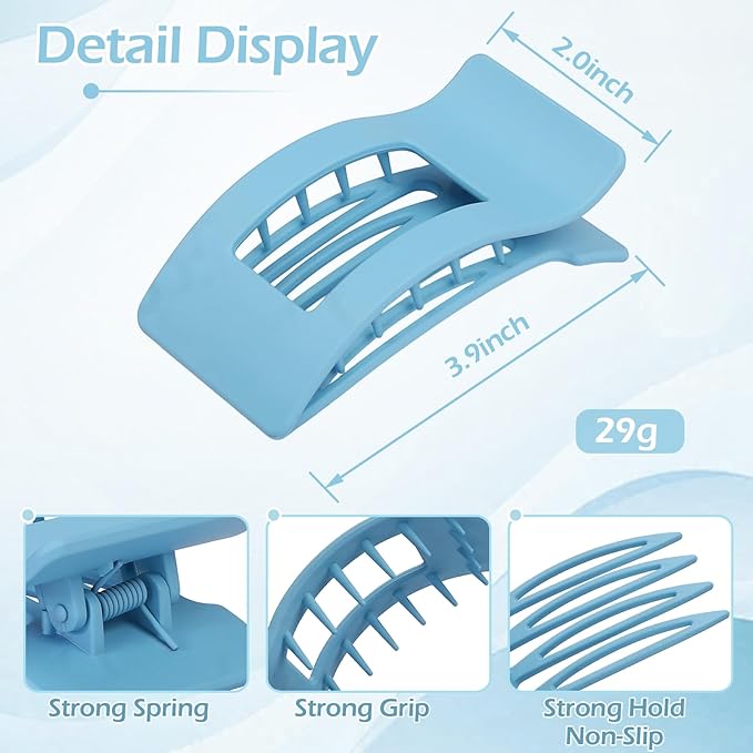 French Flat Hair Clips for Women 6pcs Hair Claw Clips for Thick or Thin Hair Matte Claw Clips for Girls Barrettes Non-Slip Strong Hold Hair Accessories for Women (Blue)